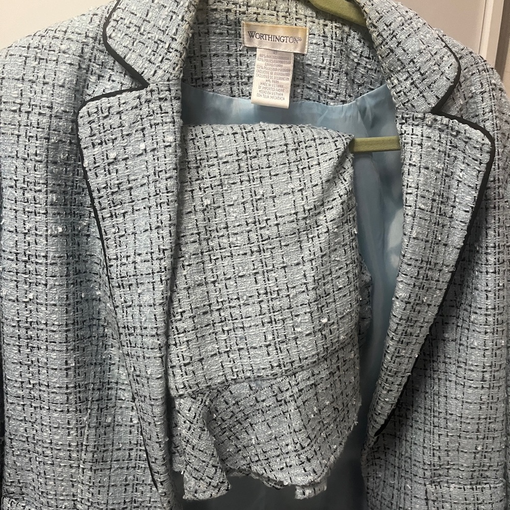 Worthington Women's Light Blue and White Tweed Blazer with matching skirt